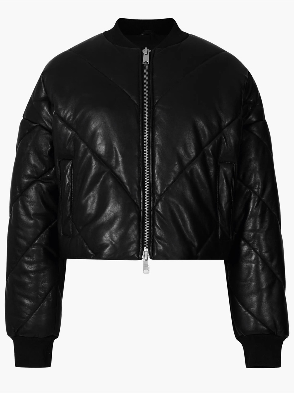 All Saints Bailey Lamb Leather Quilted Puffer Bomber Jacket Size 0 ALLSAINTS